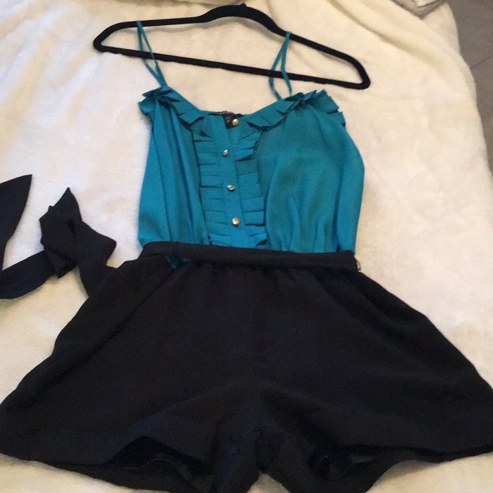 Button front romper with tie belt